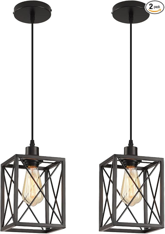 Farmhouse Pendant Light Fixture, Black Pendant Lights for Kitchen Island Industrial Lantern Pendant Light Fixtures with Light Shade, Adjustable Height Hanging Pendant Lighting