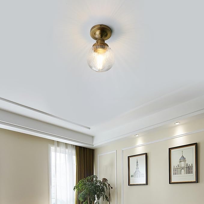 Pathson Modern Semi Flush Mount Ceiling Light Fixture with Striped Globe Glass Shade, Industrial Ceiling Lighting Lamp for Living Room Foyer Hallway Bedroom Over Kitchen Sink