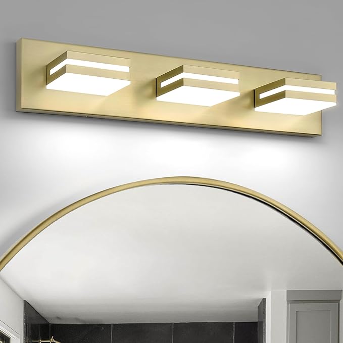 OKELI 3 Light Bathroom Vanity Light Gold Modern 24W LED Dimmable Vanity Light Over Mirror 350° Adjustable Lamp Head Cold White 6000K ETL Listed 22Inch