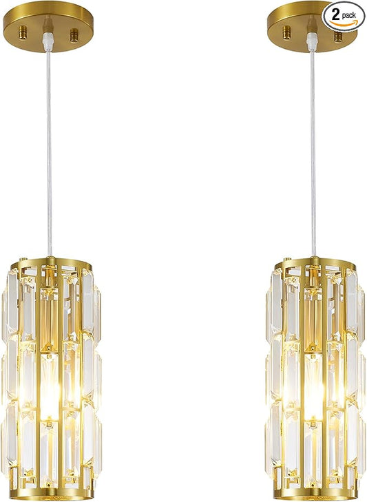 Pendant Lights Modern Gold Pendant Light, Mini Crystal Pendant Lighting for Kitchen, Dining Room, Bedroom Adjustable Pendant lamp (Gold 2 Pack)