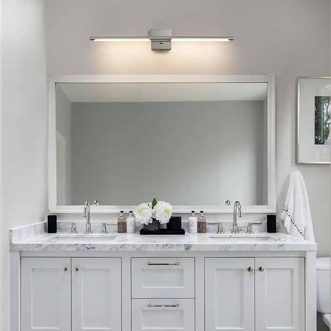 Brushed Nickel Vanity Light Fixtures for Bathroom Over Mirror 30 inch LED Bath Sconces IP44 5CCT Adjustable Morden Picture Lights for Paintings (Built-in Dimmer)