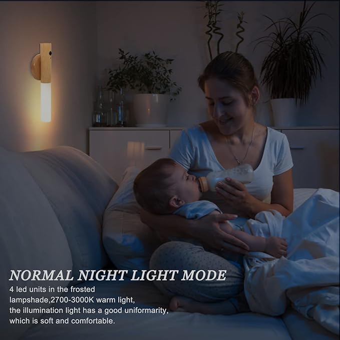 Motion Sensor Wall Sconces, Smart Portable Sensor Night Light Wood USB Rechargeable Magnetic Night Light (White Ash Wood 2PCS)