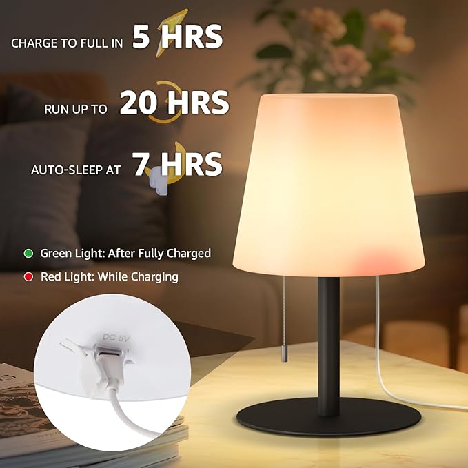 uuffoo Shower Lamp Waterproof 8 Colors, Shower Light Rechargeable Cordless Battery Operated, LED Outdoor Table Lamps Dimmable Portable for Indoor Outdoor Bathroom Home Patio (Black)