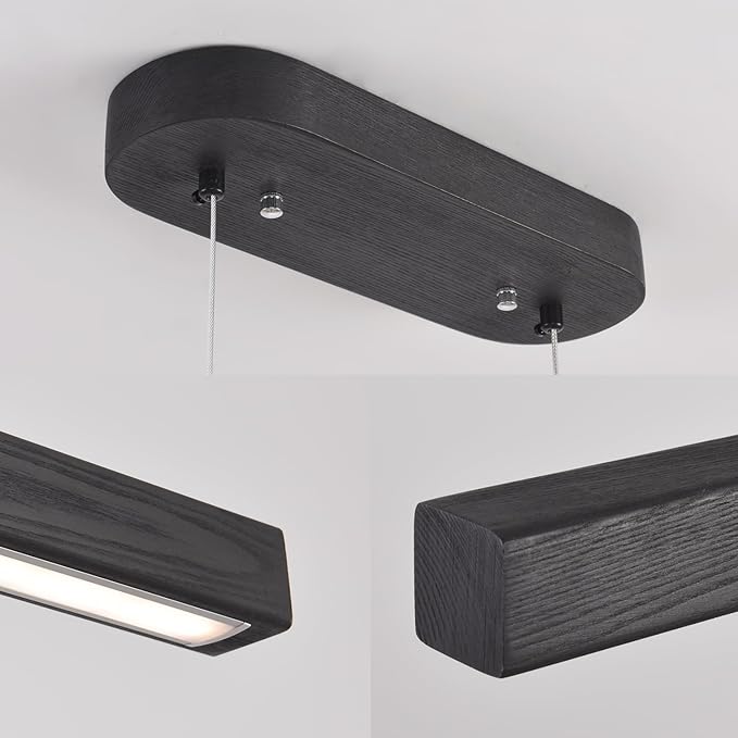 31.5" Black Linear Pendant Light Wooden Led Linear Pendant Light Fixtures Ceiling Hanging Dimmable Pendant Lights for Dining Room Kitchen Island Pool Table Lights Black Wood Finish，Kitchen Lights