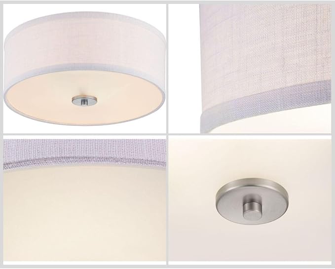Progress Lighting Inspire Collection 2-Light Ceiling Light, Flush Mount Ceiling Light Fixture with Summer Linen Light Shade for Interior Kitchen Lights, Hallway, 13" by 5.5", Brushed Nickel