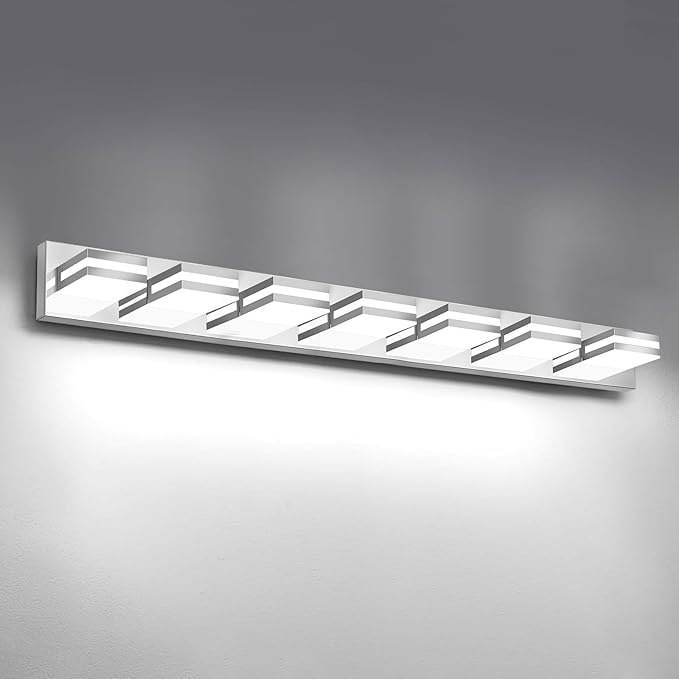 IZORRO LED Modern Bathroom Lights Fixtures(7-Light,Dimmable,360°Rotate),Chrome Acrylic Wall Lighting,Vanity Lights for Bathroom Over Mirror - 6000k 40In （No Assembly Required）