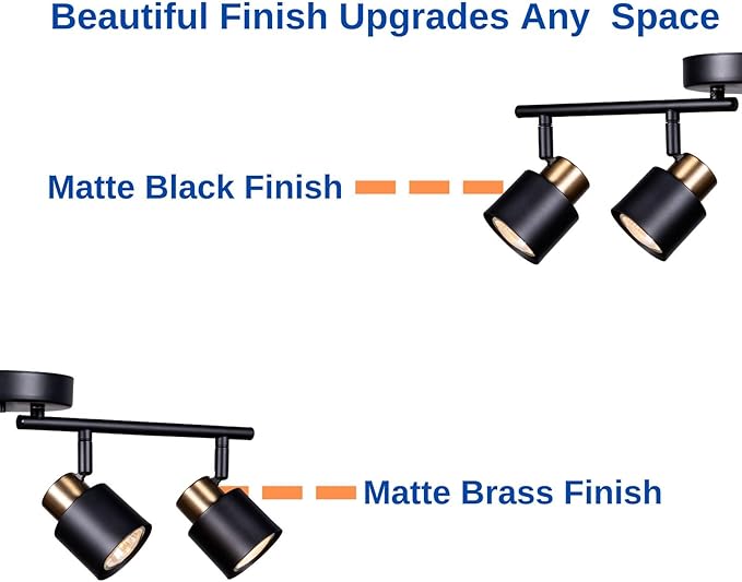 4 Light Track Lighting Kit, Matt Black Brass Finish Adjustable with Moden Flush Mount Ceiling Spotlight for Kitchen,Living Room,Home Improvement