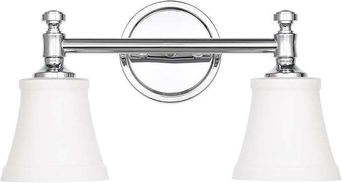Bathroom Vanity Light Fixtures, Traditional Chrome 2 Lights Wall Sconce Lighting with Opal Glass Shade, Porch Wall Mount Light Fixture for Bathroom, Mirror Cabinets Hallway Stairs
