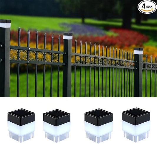 Solar LED Fence Post Cap Light 2x2 Inch (5x5cm) - for Wrought Iron, Aluminum & Garden Fences, Waterproof Outdoor Solar Lights(White Light) (4)