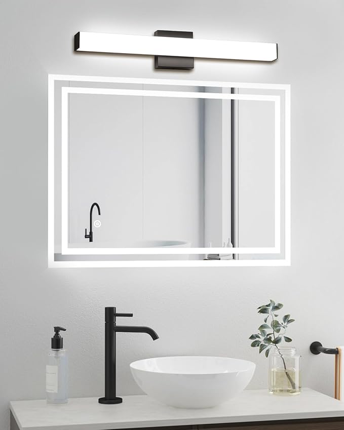 LED Bathroom Vanity Light Fixtures 24in Matte Black,Dimmable18W 4000K Natural White Square Wall Fixture, Modern Lighting for Over Mirror, Damp Rated