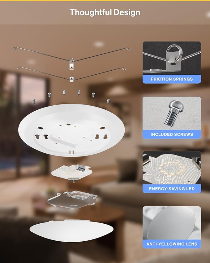 Sunco 30 Pack LED Disc Lights Ceiling 6 Inch, Flush Mount Disk Light, Recessed Can Lighting, 1050 LM, 15W (75W Equivalent), Selectable CCT 3000K/4000K/5000K/6000K/6500K, Dimmable, Damp Rated ETL