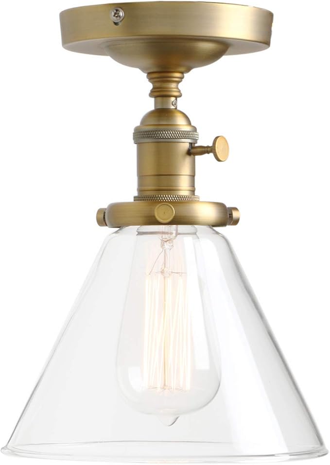 PERMO Modern Small Semi Flush Mount Ceiling Pendant Light Glass Ceiling Lights Hallway Fixtures with Funnel Glass Lampshade, 1-Light (Antique)