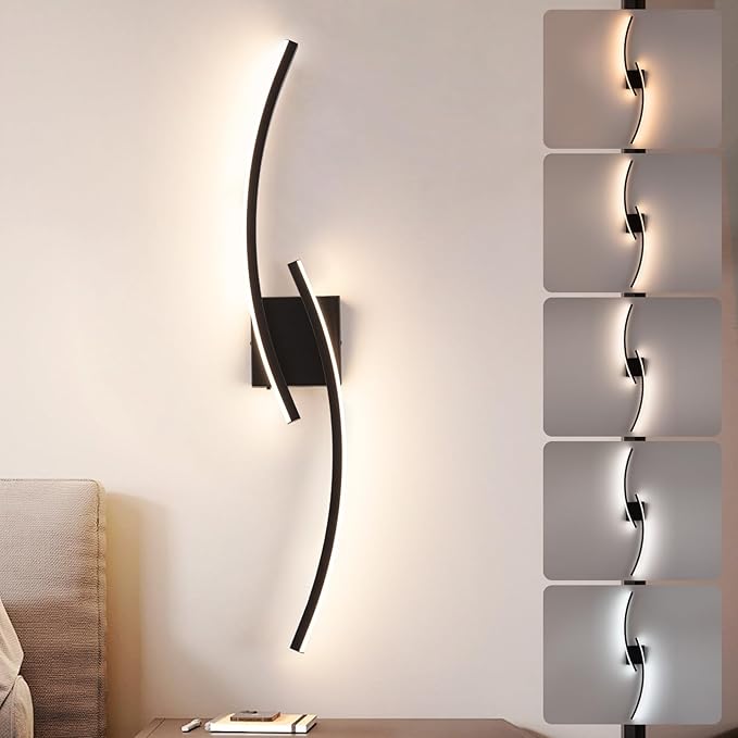 Hardwired 3000~6000K Modern Wall Sconce, 31.5IN Black LED Wall Light Fixtures Wall Lights for Bedroom, Living Room, Hallway and Bedside Wall Lamp