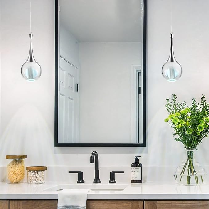 CHYING Modern LED Crystal Pendant Light Chrome Teardrop Kitchen Island Lights Fixture 6000k Cool White Globe Ceiling Hanging Lighting for Living Room Dining Room Bedroom Bathroom