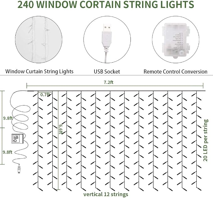 KASZOO 12 Pack Artificial Ivy Leaf Plants with 240 LED Window Curtain String Lights, Fake Plants Vine Hanging Garland, Hanging for Wall Party Wedding Room Home Kitchen Indoor & Outdoor Decoration