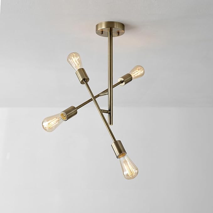 Globe Electric 66000073 4-Light Semi-Flush Mount Adjustable Arm Ceiling Light, Matte Brass, Pivoting Arms, Bedroom Lighting Fixtures Ceiling, Dining Room Fixture, Lighting for Hallway