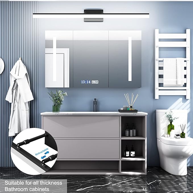 Aipsun Modern LED Vanity Light Adjustable Bathroom Light Fixtures Over Mirror Rotatable Vanity Lighting 5500K 40 inch Black