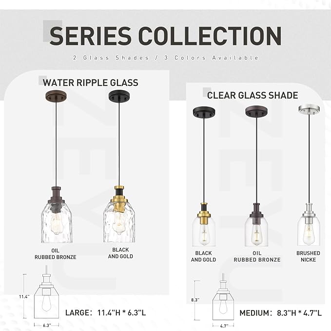 zeyu 1-Light Pendant Light Fixtures for Kitchen Bedroom, Farmhouse Hanging Pendant Light, Clear Glass Shade, Oil Rubbed Bronze Finish, ZG33M1L-L ORB