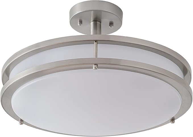 16 Inch LED Semi Flush Mount Ceiling Light, 24W Dimmable LED Ceiling Light, 1450LM Brightness, 4000K Neutral White, Brushed Nickel Lighting Fixture for Bedroom, Hallway, Kitchen, cETL Listed