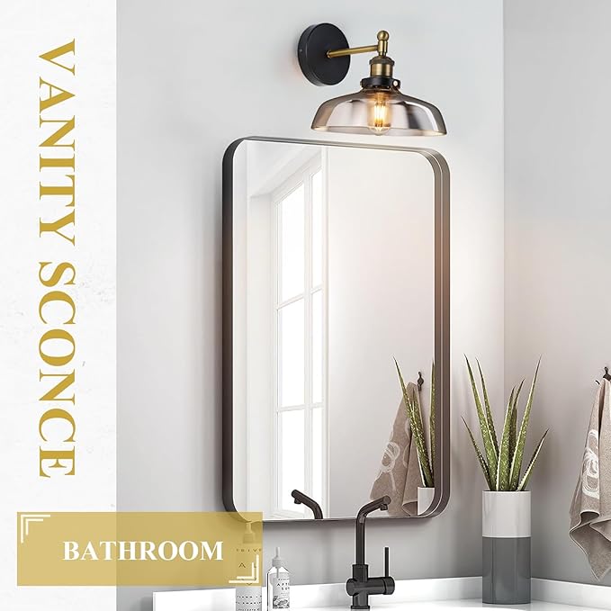 Vintage Wall Sconces Set of 2 Indoor 110V Hardwired Smoked Glass Wall Mounted Lamp Light Fixtures for Bathroom Vanity Kitchen Hallway Stairway, Anti-Rust Brushed Bronze Finish, E26 Base, WS-23061-D2