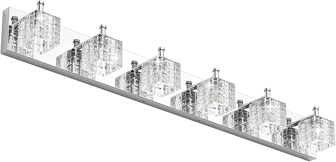 Ralbay Modern Crystal Bathroom Light Fixtures 6 Lights LED Modern Chrome Vanity Light Fixtures Over Mirror Crystal Bathroom Vanity Lights