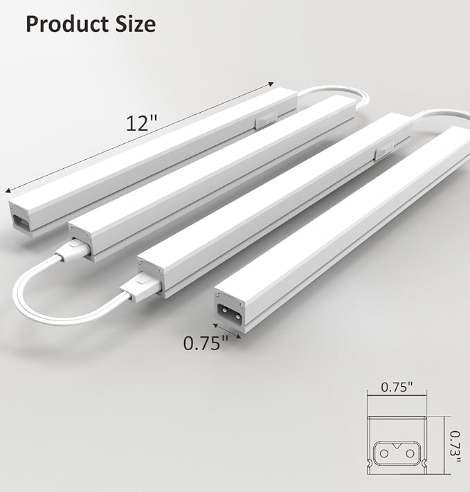 Leetdud Under Cabinet Lighting Plug in, 12 Inch 4 Pcs, Linkable AC120V 3CCT 3000K/4000K/5000K Ultra Slim, LED Under Cabinet Lights for Counter Light, Kitchen, Shelf, Sink, Workshop, Desk, White