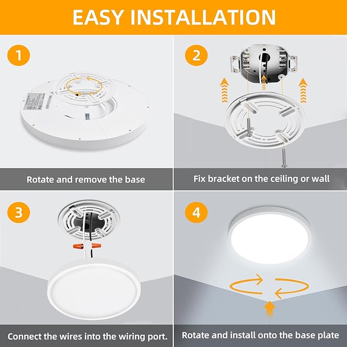 Hlite 4pack 12 inch Flush Mount LED Ceiling Light Fixture,24W 2400LM Super Slim Light Fixtures Ceiling Mount 3000K/4000K/5000K 3CCT Selectable,Light Fixtures for Kitchen,Bedroom(White)