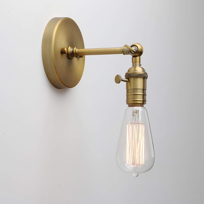 PERMO Industrial Mini Single Sconce Adjustable Simple Metal Wall Sconces Wall Mount Light Fixture, Hardwired, E26 Base, Gold