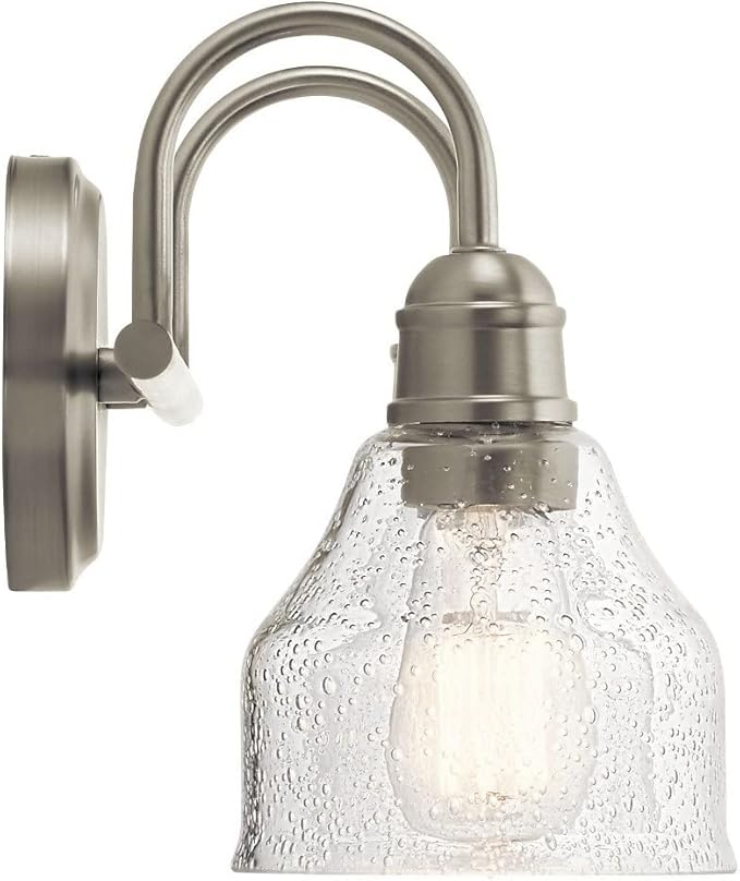 Kichler Avery 15" 2-Light Bathroom Vanity Light Fixture with Clear Seeded Glass in Natural Brass for Industrial Farmhouse Bathroom Over Mirror (8.25" x 15" x 9.5") 45972NBR