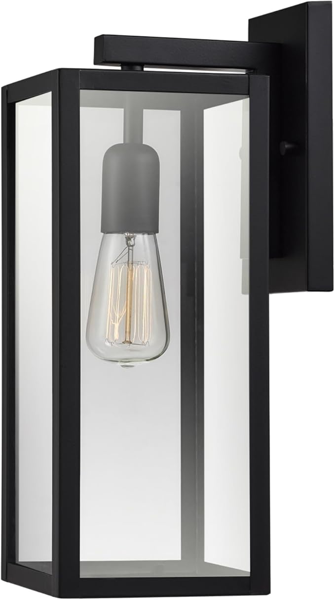 Globe Electric 44176 1-Light Outdoor/Indoor Wall Sconce, Matte Black Finish, Clear Glass Shade, Weather-Resistant Modern Exterior Light