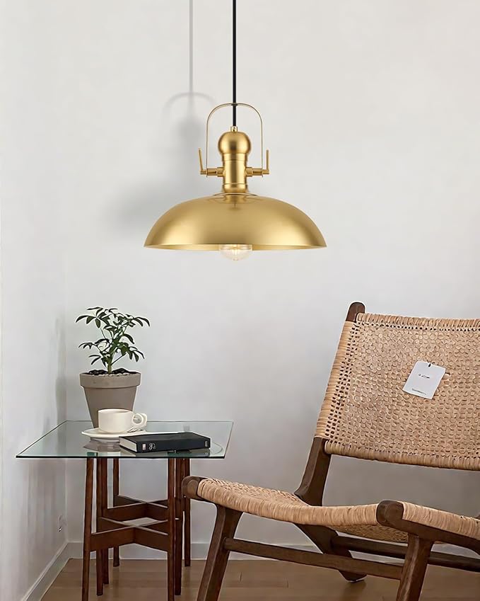 Gold Pendant Lights Kitchen Island 2 Packs, Gold Dome Pendant Light 13.8 Inch, Industrial Farmhouse Pendant Light, Island Pendant Lights for Kitchen Barn Hallway Porch Dining Room