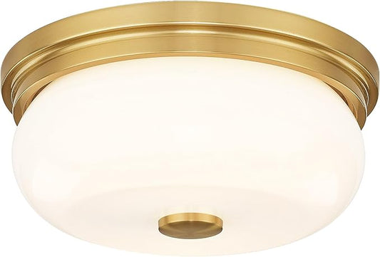 Gold Flush Mount Ceiling Light, HWH Modern Flush Mount Ceiling Light Fixtures with Milk White Glass, 12 Inch Indoor Ceiling Light for Hallway Corridor Kitchen, 5HJX109F BG-MW