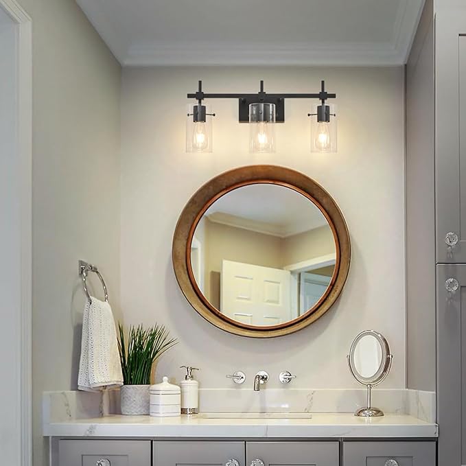 SOLFART 3 Lights Black Vanity Lights for Bathroom Wall Light Fixtures Bathroom Light Fixtures Over Mirror Bath Vanity Light Black