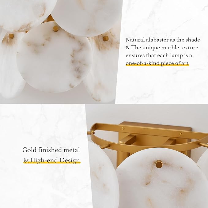 Modern Farmhouse Wall Sconces, Alabaster Sconce Lighting for Living Room, Marble Sconce Wall Light Fixtures for Bedroom Entryway Bathroom, 1 Pack