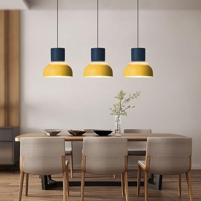2-Lights Mid Century Pendant Light Kitchen Island Nordic Hanging Lights Yellow Colorful Drum Shade Unique Aluminum Dome Lampshade Adjustable Pendant Light Schoolhouse Light Fixture