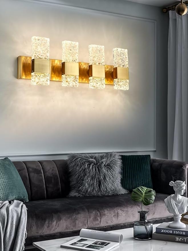 Vanity Lights Fixtures for Bathroom Wall Light Over Mirror LED Gold Crystal 40W Brushed Stainless Steel Dimmable Wall sconces for Bathroom Lighting Fixture 3000K