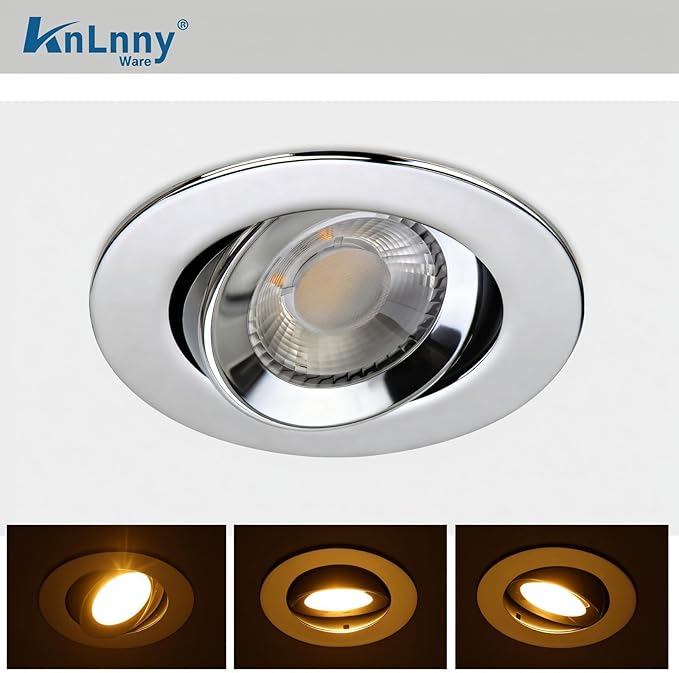 KnLnny Ware Chrome 4 Inch Gimbal Recessed Lights 6 Pack, Ajustable Eyeball Recessed Lighting, Spot Lights Indoor with Junction Box, 5CCT Selectable,9W 750LM,Dimmable