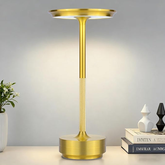 UdoUto Cordless Table Lamp Rechargeable - 5000mAh Battery Operated LED Table Light with Touch Stepless Dimming & 3 Color Modes - Portable Gold Metal Outdoor Lamp for Patio, Restaurant, Bedroom