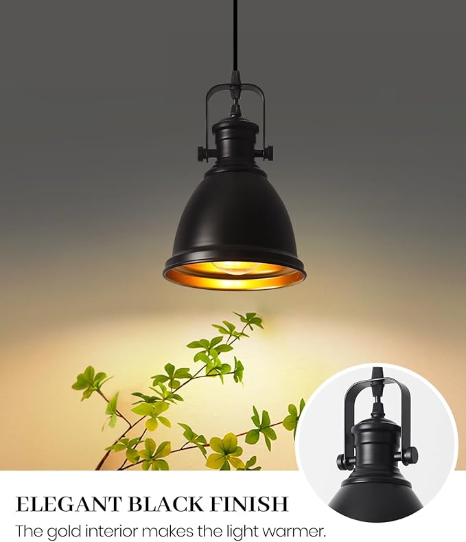 Black Pendant Lights Kitchen Island 3 Pack, Vintage Pendant Light, 6.5’’ Farmhouse Pendant Light Fixtures, Adjustable Height, Pendant Lighting for Dining Room, Living Room, Sink, Bar