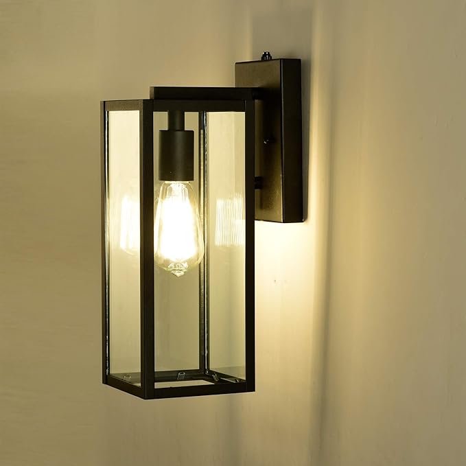 MICSIU 2 Pack Dusk to Dawn Outdoor Lighting, 14.5 Inch Modern Farmhouse Exterior Wall Sconce with Clear Glass, Industrial Black Outside Porch Lights for House Garage Entryway, E26 Base, ETL Listed