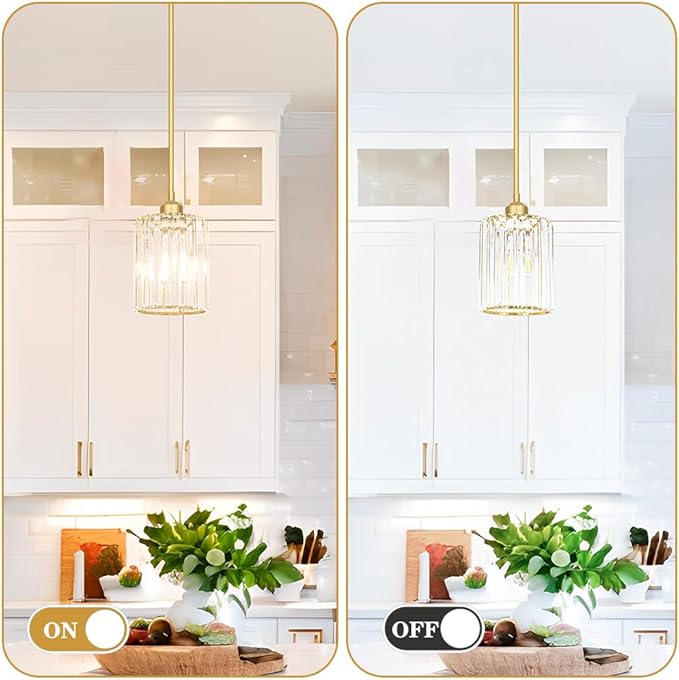 Lxybcce Gold Kitchen Pendant Lights Over Island with Adjustable Rods - Crystal Pendant Lighting Fixtures 3 Pack, Ideal Over Dining Table or Bar, E26 Bulb Compatible, No Electrician Needed