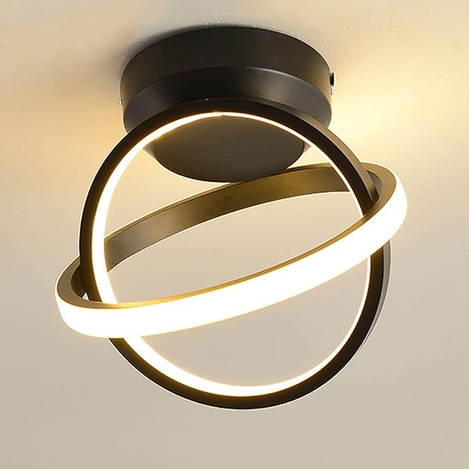 CANEOE Black Led Hallway Light, 3000K Modern LED Ceiling Light Fixtures, Creative Design Round Hallway Light Fixtures for Living Room Bedroom Corridor Aisle Indoor Ceiling Lamp (Warm White)