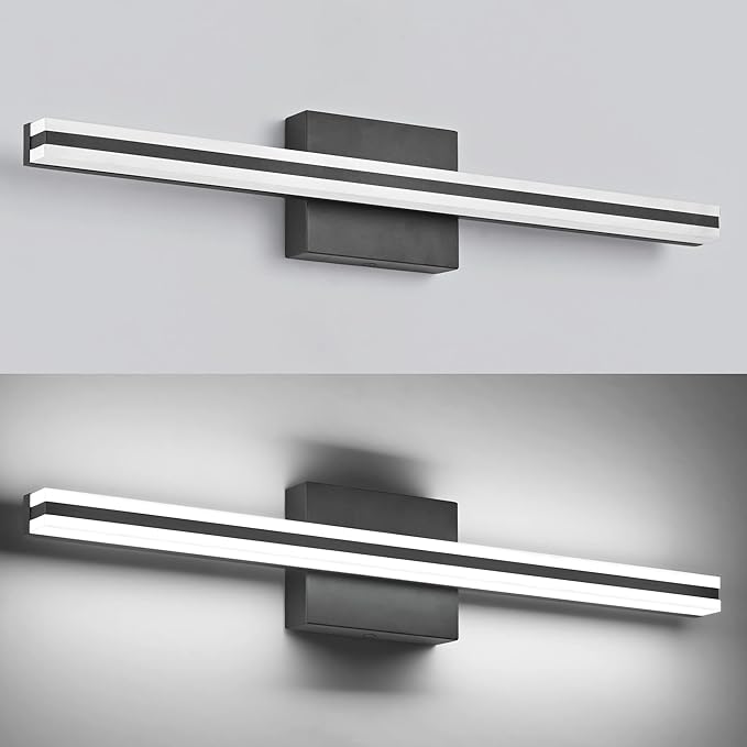 SOLFART 24 Inch Bathroom Vanity Light, Dimmable Black LED Bathroom Lighting Fixture, Modern Mirror Light for Makeup & Shaving