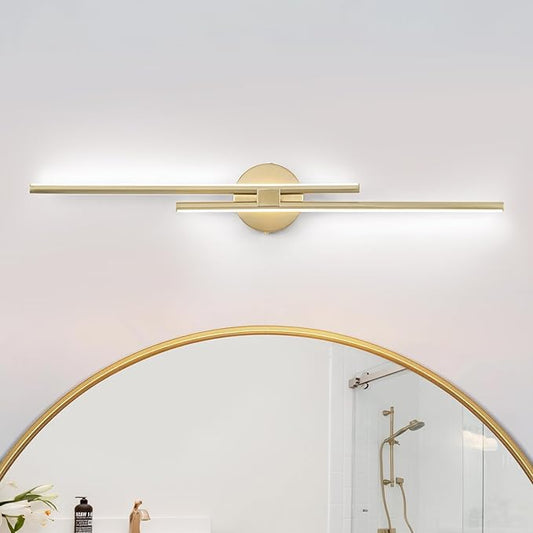 EDISLIVE Dimmable Modern LED Vanity Light Fixtures Bathroom Vanity Wall Lighting, 31.5 in Mirror Vanity Lighting Fixtures for Bathroom Bedroom Makeup Living Room, Gold
