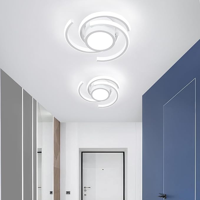 ADISUN LED Modern Ceiling Light,6000K Semi Flush Mount Ceiling Light Fixture,Unique White Ceiling Lights Fixtures for Living Room Bedroom Corridor Aisle Hallway Indoor Ceiling Lamp, 2 Pack