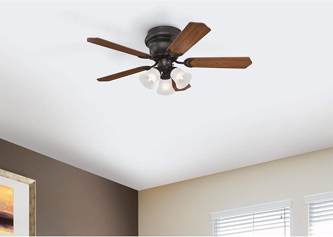 Westinghouse Contempra Trio 42 Inch Ceiling Fan with Light, Indoor Brushed Nickel Ceiling Fan for Small Rooms, Reversible Blades Rosewood/Bird’s Eye Maple, LED Bulbs Included