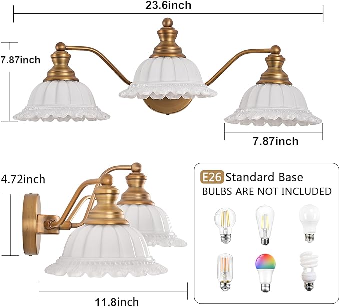 XIEDUN Bathroom Vanity Light White 3 Light