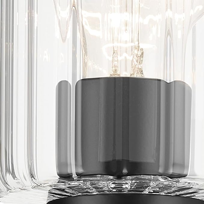 Kichler Gioe 5" 1-Light Wall Sconce Bathroom Light Fixture with Clear Fluted Glass in Black, Damp Rated for Powder Room, Kitchen, Hallway, Bedroom (5" W x 9.5" H), 55224BKFLU