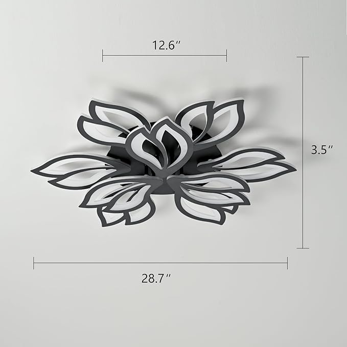 Modern Ceiling Light with APP & Remote Control, Dimmable LED Flush Mount Chandelier with 3-Color, Black Acrylic Flower Ceiling Light Fixture for Living Room Dining Room Bedroom Kitchen-9-Leaves