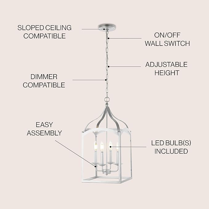 JONATHAN Y 11" Silver 4-Light Traditional Lantern Pendant Light, Metal and Clear Glass Shade, Classic Chandelier for Foyer, Kitchen Island, LED Bulbs Included (JYL7403B)